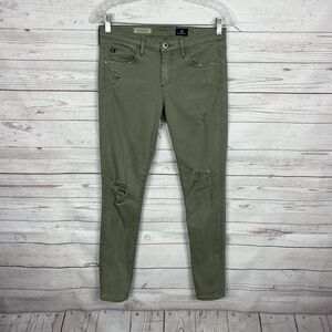 Ag Adriano Goldschmied The Legging Ankle Skinny Jeans Size 27 Green Distressed